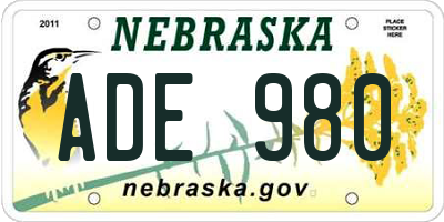 NE license plate ADE980