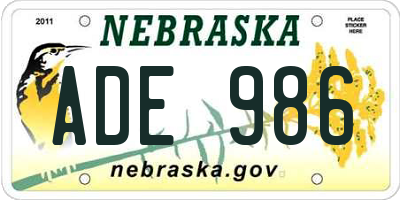 NE license plate ADE986