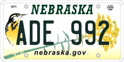 NE license plate ADE992