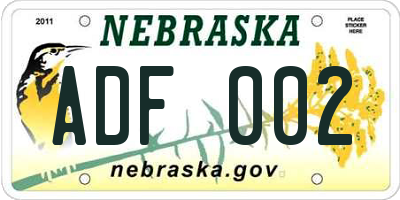 NE license plate ADF002