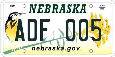 NE license plate ADF005