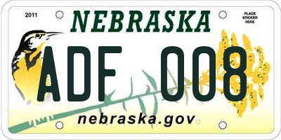 NE license plate ADF008