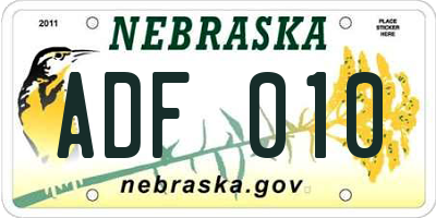 NE license plate ADF010