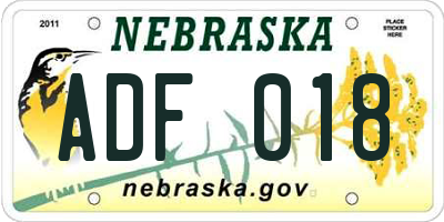 NE license plate ADF018