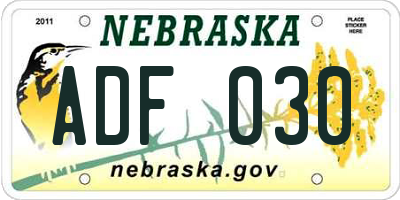 NE license plate ADF030