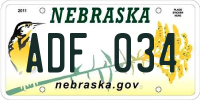 NE license plate ADF034