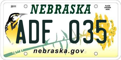 NE license plate ADF035