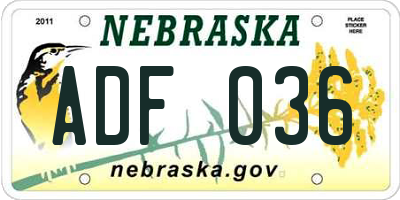 NE license plate ADF036