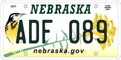 NE license plate ADF089