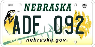 NE license plate ADF092