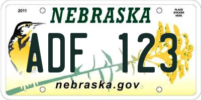 NE license plate ADF123