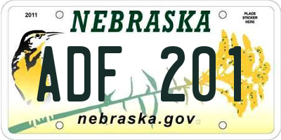 NE license plate ADF201