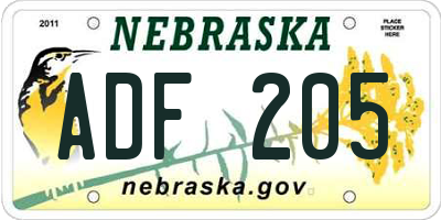 NE license plate ADF205