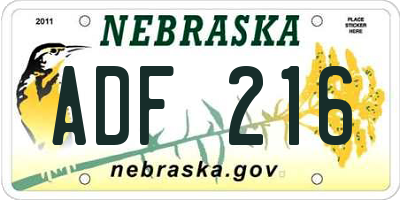 NE license plate ADF216