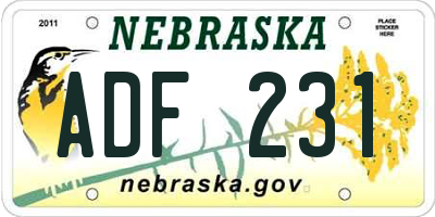 NE license plate ADF231