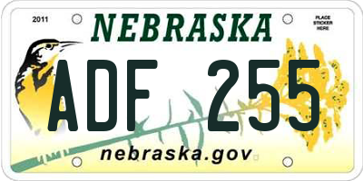 NE license plate ADF255