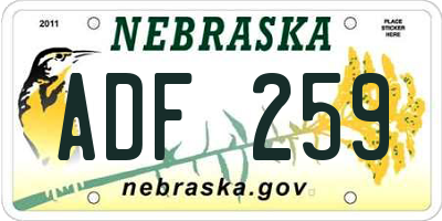 NE license plate ADF259