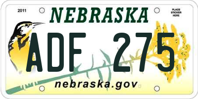 NE license plate ADF275