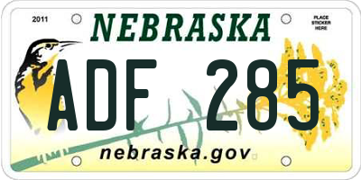 NE license plate ADF285