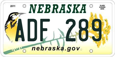 NE license plate ADF289