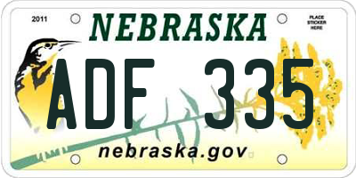 NE license plate ADF335