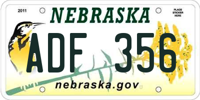 NE license plate ADF356