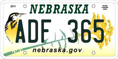NE license plate ADF365