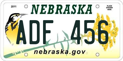 NE license plate ADF456