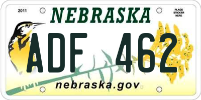 NE license plate ADF462