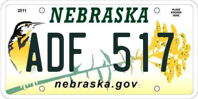 NE license plate ADF517