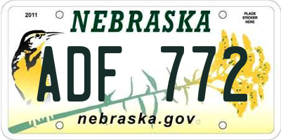 NE license plate ADF772