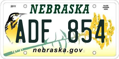 NE license plate ADF854