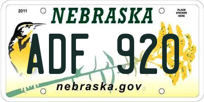 NE license plate ADF920