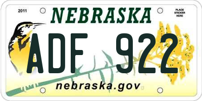 NE license plate ADF922