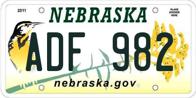 NE license plate ADF982