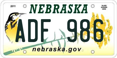 NE license plate ADF986