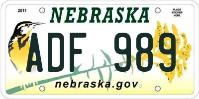 NE license plate ADF989