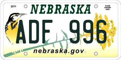 NE license plate ADF996