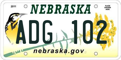 NE license plate ADG102