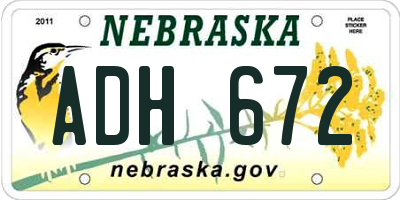 NE license plate ADH672