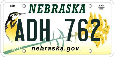 NE license plate ADH762