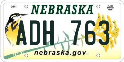 NE license plate ADH763