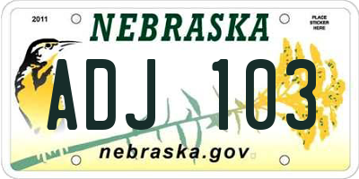 NE license plate ADJ103