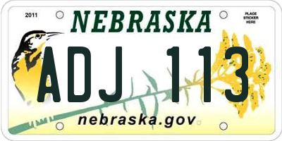 NE license plate ADJ113