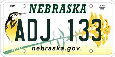 NE license plate ADJ133