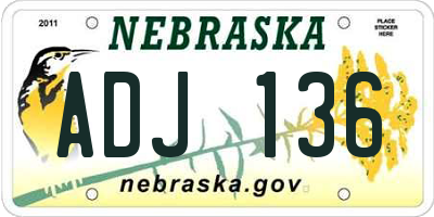 NE license plate ADJ136