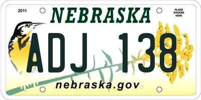 NE license plate ADJ138