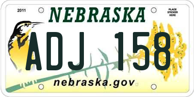 NE license plate ADJ158