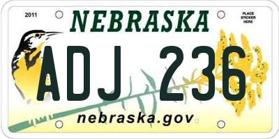 NE license plate ADJ236