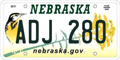 NE license plate ADJ280